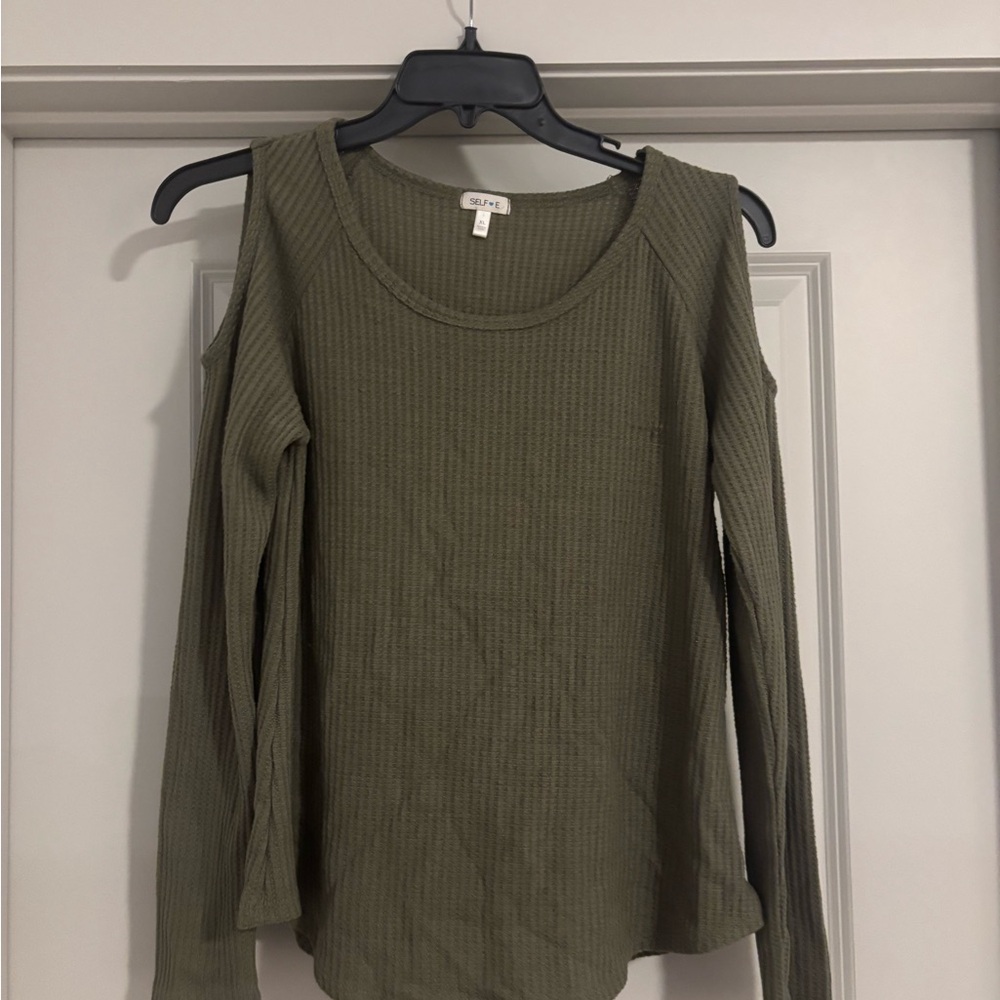 ELF Olive Long Sleeve Cold Shoulder Top